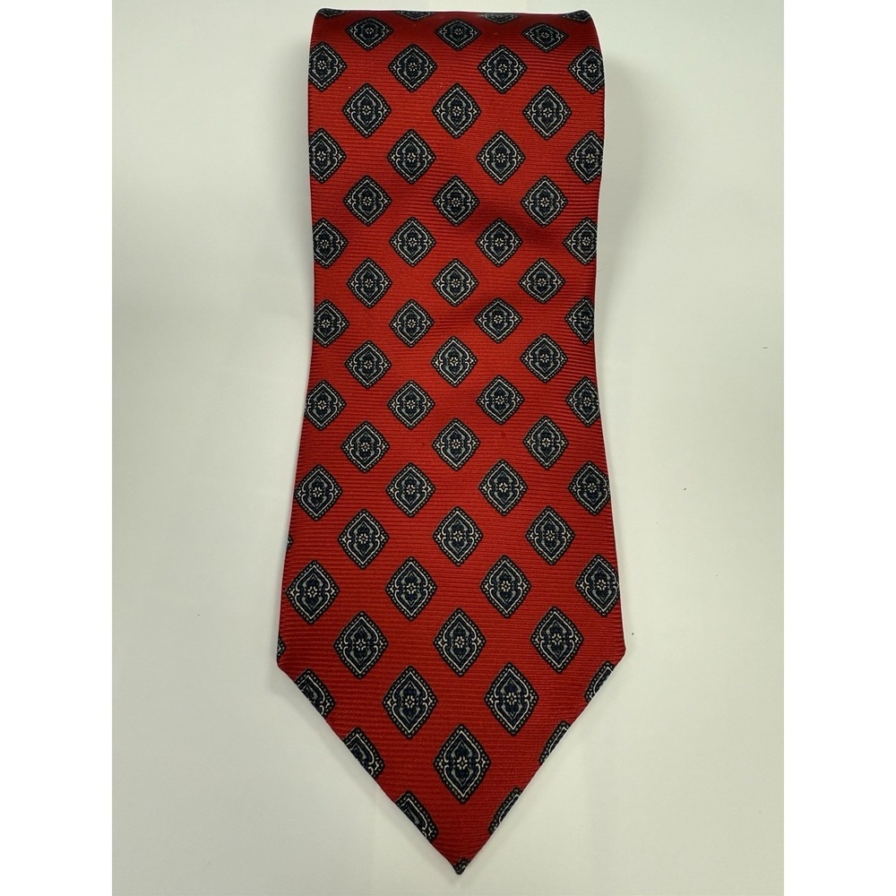 VTG Ferrell Reed 100% Silk Tie Red Green Geometric Mens Necktie EUC 60 1/2x3 5/8